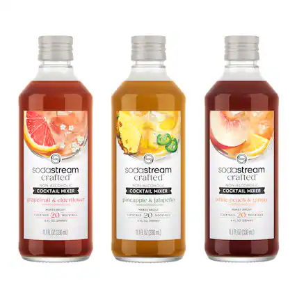 sodastream crafted NON-ALCOHOLIC COCKTAIL MIXER grapefruit & elderflower
sodastream crafted NON-ALCOHOLIC COCKTAIL MIXER pineapple & jalapeno
sodastream crafted NON-ALCOHOLIC COCKTAIL MIXER white peach & ginger