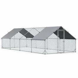 RYHNUYNE - 9.8 ft x 26.2 ft Metal Chicken Run, Walk-in Coop, Galvanized Steel Frame, Shady Roof