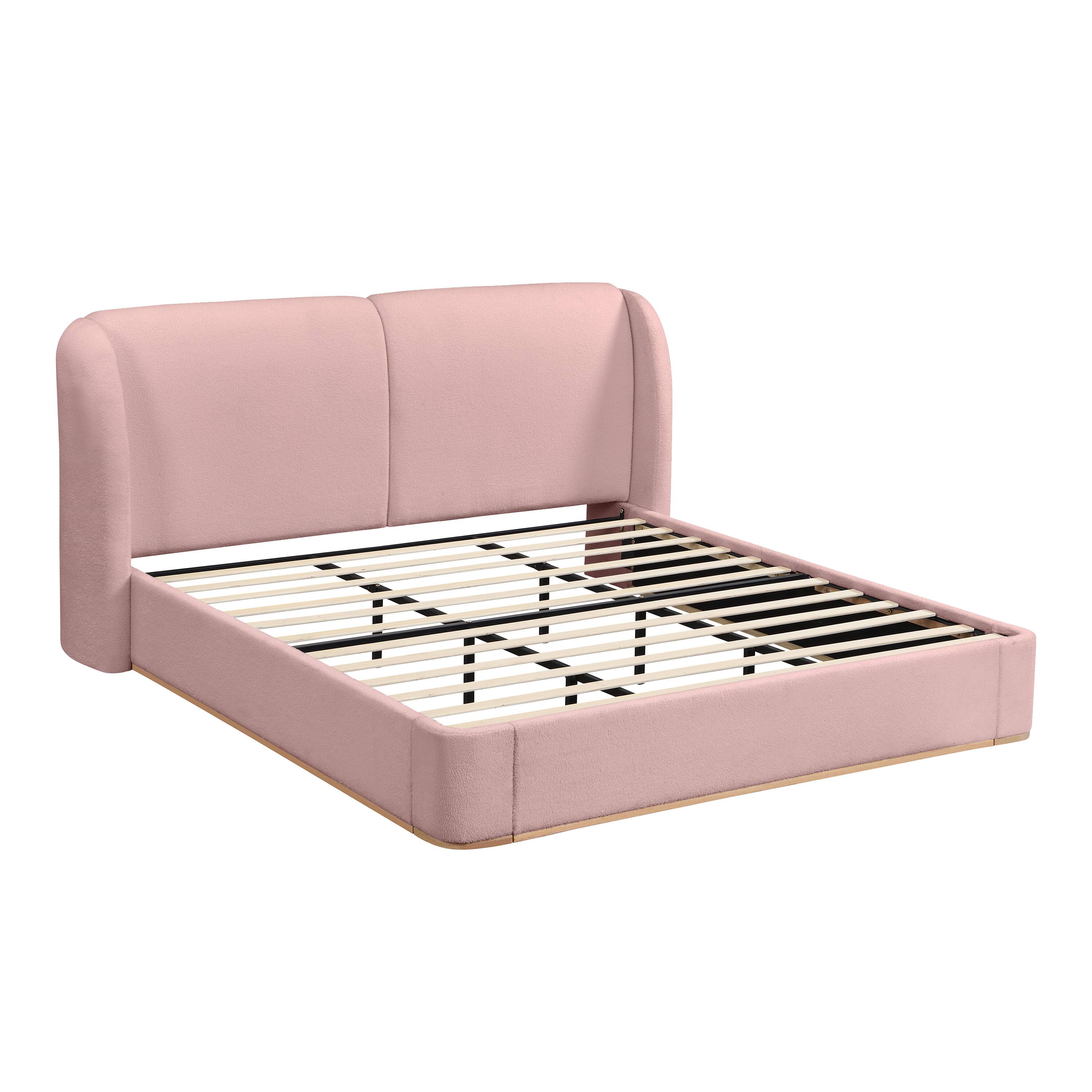 Left. Whisen - King Size Platform Bed with Fabric Upholstered Headboard and Wing Side for Bedroom - Pink.