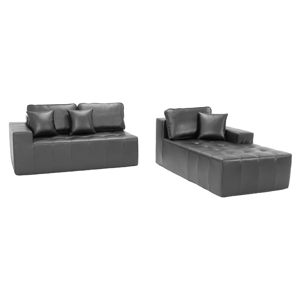 Alt View 3. Loheer - Loheer Faux Leather Sofa L-Shaped Sectional Corner Chaise Couch Black - Black.