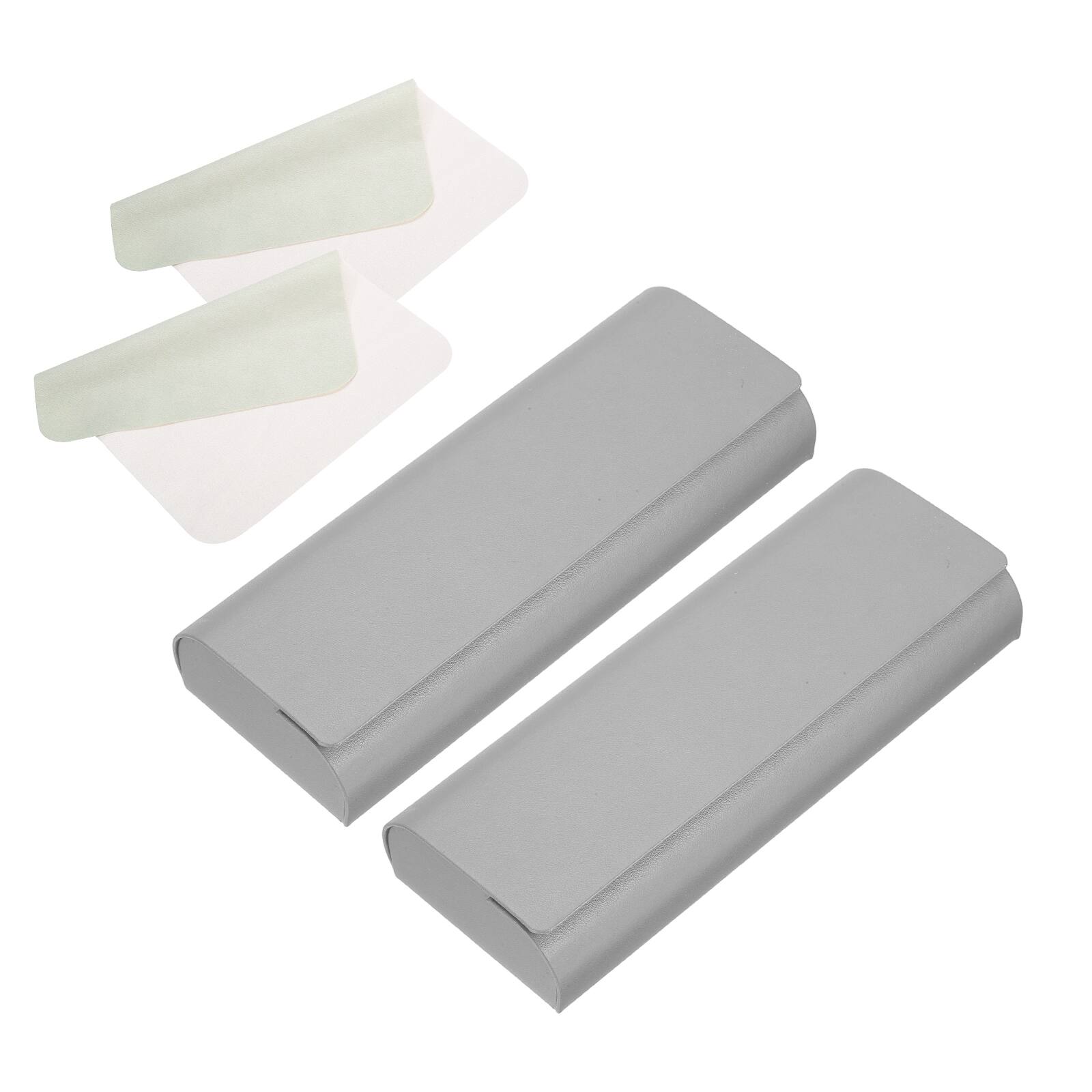 Unique Bargains - 2pcs Hard Shell Eyeglasses Case Leather with Cloth Lightweight PU for Sunglasses - Gray