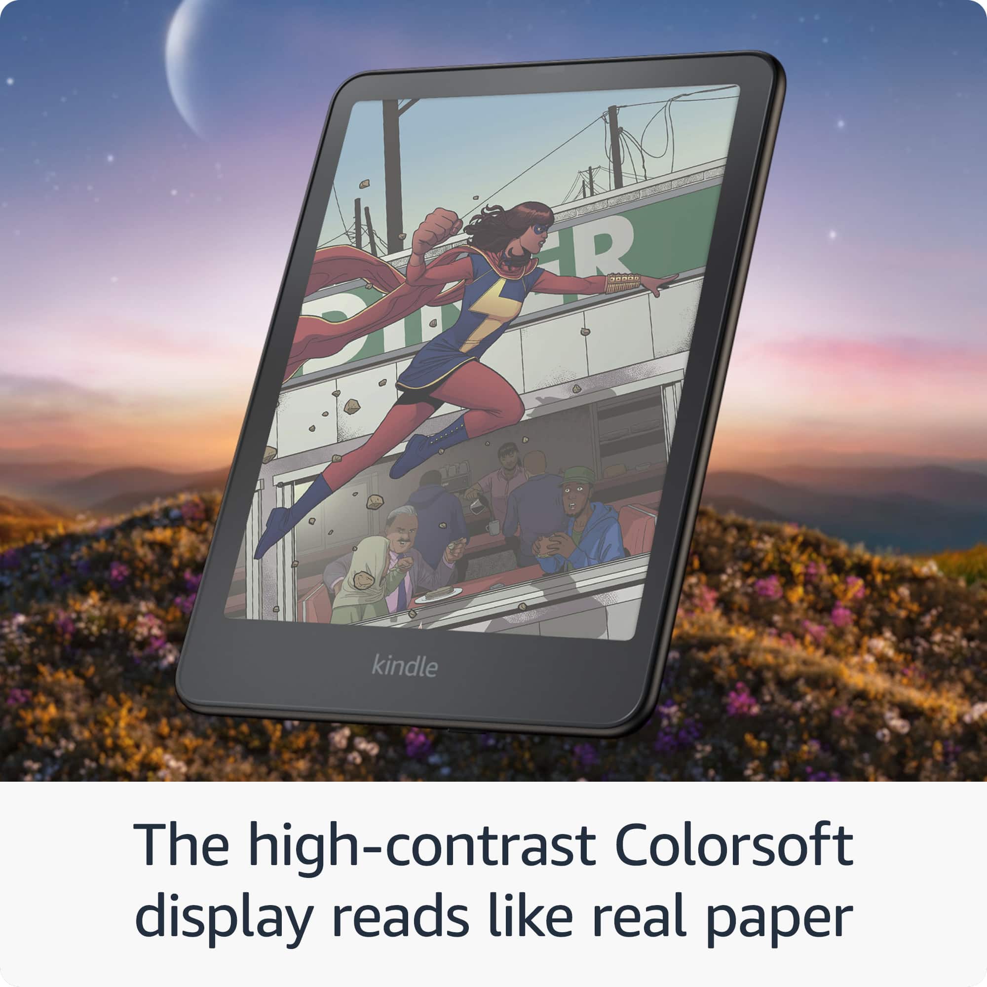 The high-contrast Colorsoft display reads like real paper.