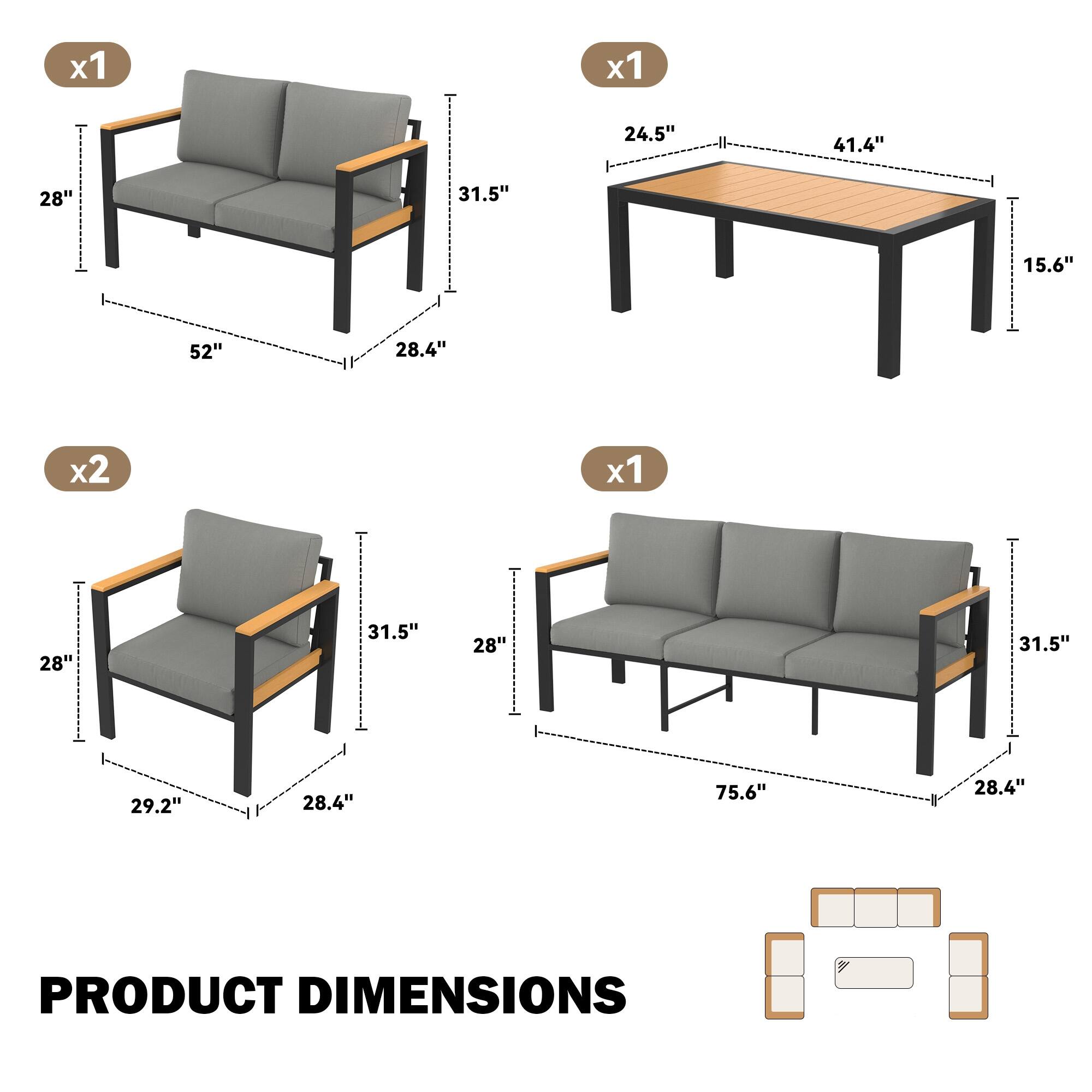 x1  
24.5" 41.4" 15.6"  
28" 31.5" 28.4" 52" 28.4"  

x2  
28" 31.5" 28" 31.5" 29.2" 28.4"  

x1  
75.6" 28.4"  

PRODUCT DIMENSIONS
