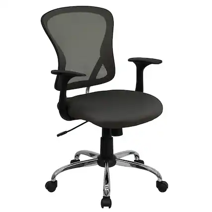 Front. Emma + Oliver - Mid-Back Mesh Swivel Task Office Chair with Chrome Base and Arms - Dark Gray.