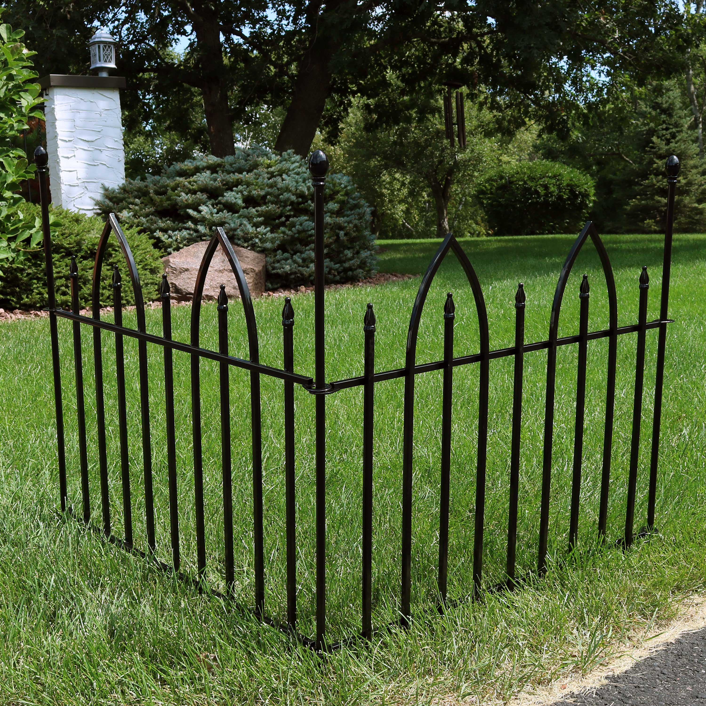Alt View 6. Sunnydaze - 2-Piece Gothic Arch Iron Garden Border Fencing - 6 ft - Black.
