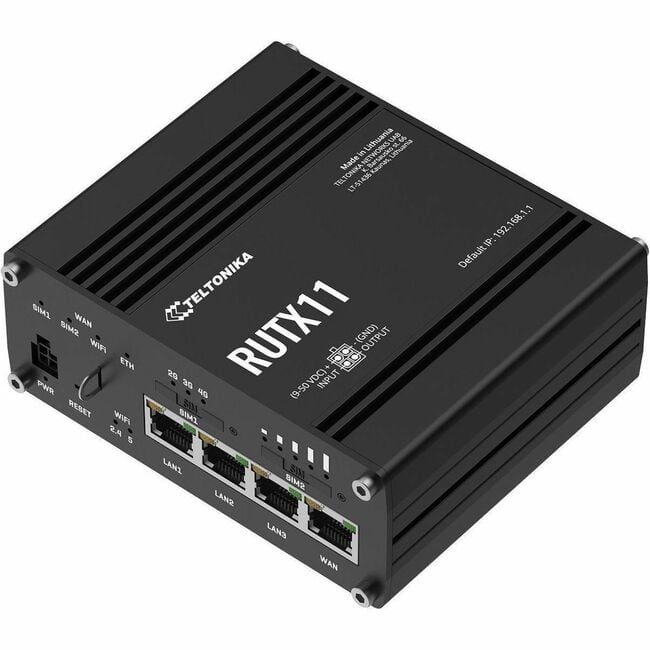 Teltonika - RUTX11 Wi-Fi 5 IEEE 802.11w, IEEE 802.11v, IEEE 802.11s, IEEE 802.11r, IEEE 802.11k, IEEE 802.11e, IEEE - Black