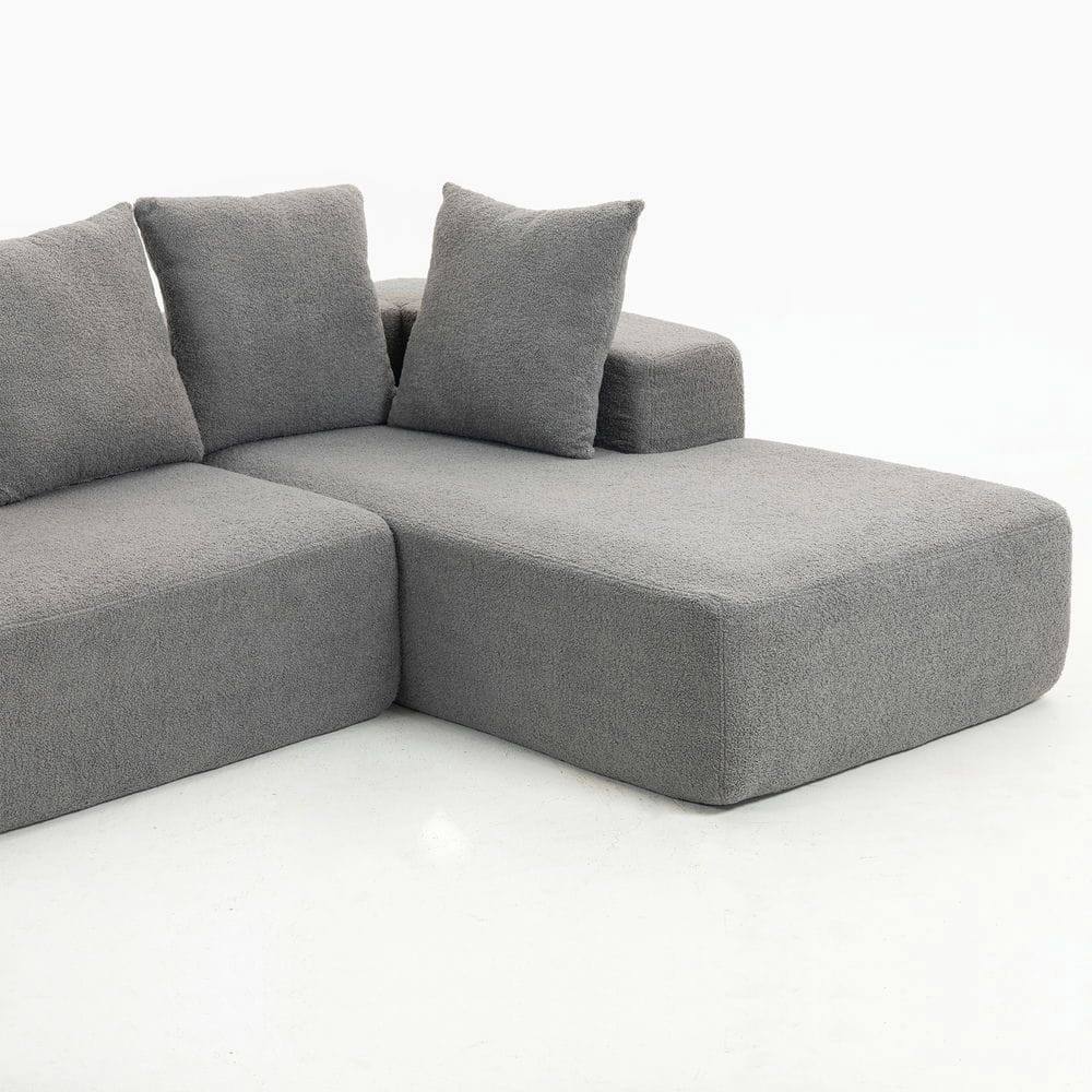 Alt View 9. Resenkos - Full Foam Compression Modular Sofa with 5 Throw Pillows, Flannelette Fabric, L-Shaped, Ideal for Small Space - Gray.