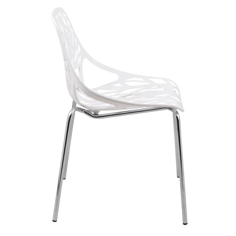 Back. LeisureMod - Asbury Stackable Modern Dining Chair with Cut Out Design and Chrome Legs Side Chair for Home Living Room - White.