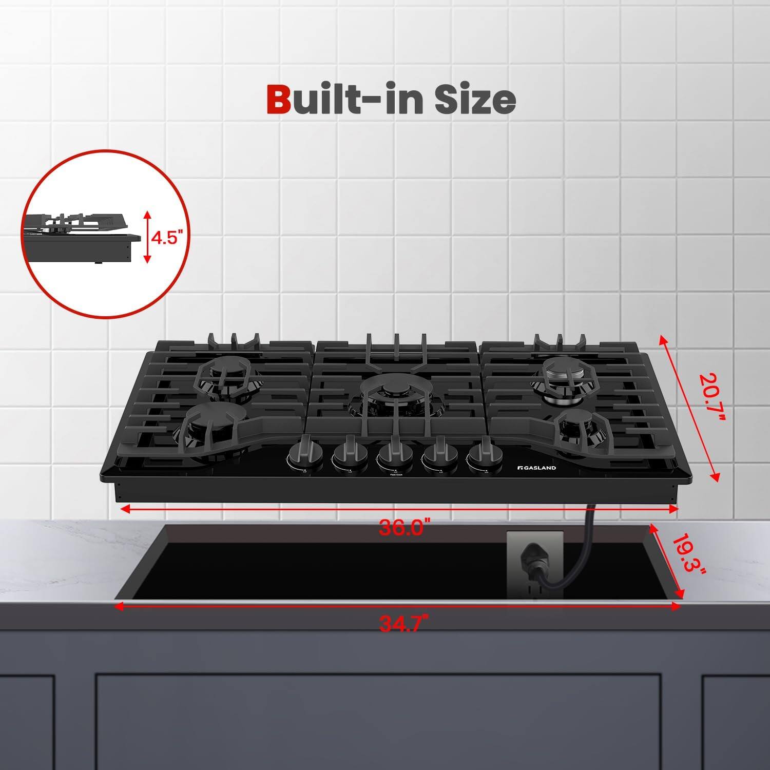 Built-in Size: 4.5", 20.7", 36.0", 34.7", 19.3"