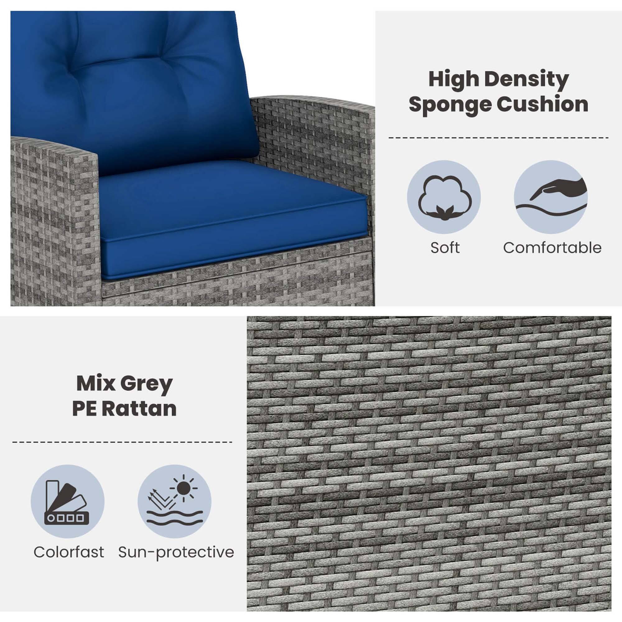 High Density Sponge Cushion Soft Comfortable Mix Grey PE Rattan. Colorfast Sun-protective.