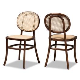 Baxton Studio - Garold Mid-Century Modern Woven Rattan and Wood 2-Piece Cane Dining Chair Set - Beige/Walnut Brown