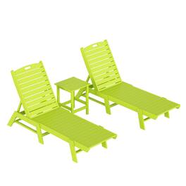 WestinTrends - Malibu Poly Reclining Outdoor Patio Chaise Lounge Chair with Side Table Set - Lime