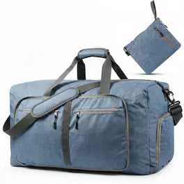 Fosmon - Duffle Bag for Travel, 65L Duffel Bag, Foldable Duffle Bag Travel Bag Gym Bag Weekender Bag With Shoe Compartment - Blue