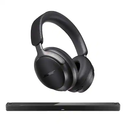 Front. Bose - Bose Smart Ultra Soundbar with QuietComfort Ultra Wireless Noise Cancelling Headphones - Black.