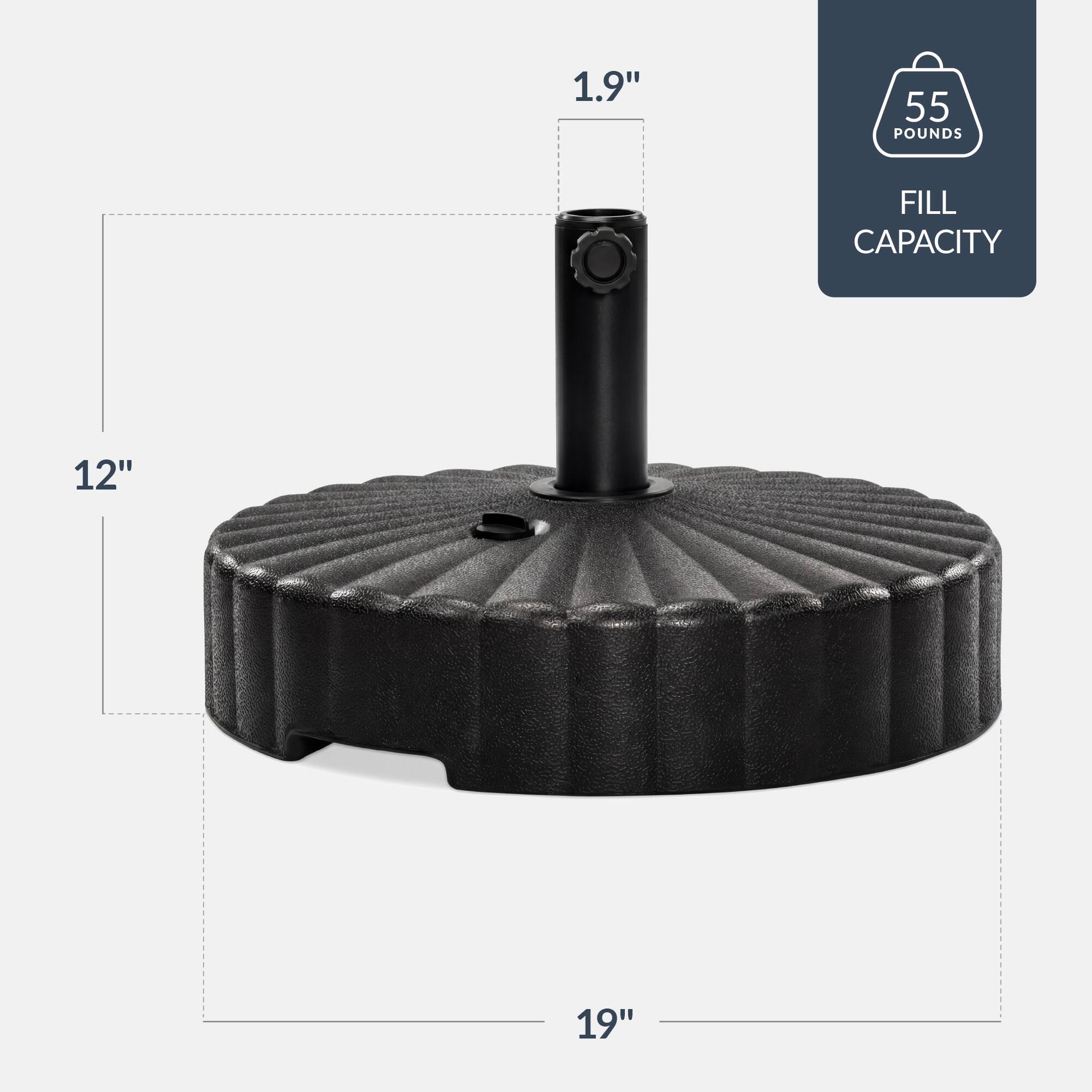 1.9" 55 POUNDS FILL CAPACITY 12" 19"