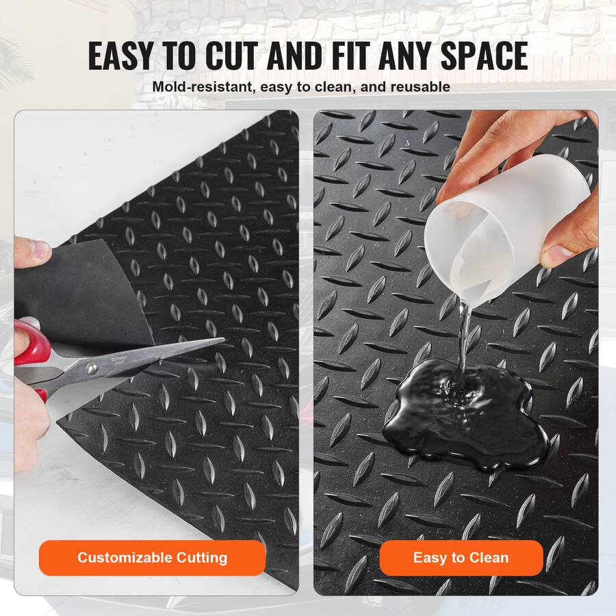 Pad Plate VEVOR Diamond Plate Rubber Flooring Roll, 3 mm x 4 ft x 8 ft Garage ...