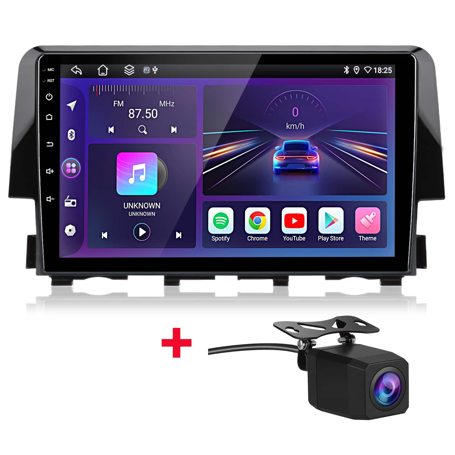 Junsun - Backup Camera 8 Core 9" carplay Android15 6+128GB For Honda Civic 2016-2020 Car Stereo Radio GPS Navi WIFI RDS DSP SWC - Black