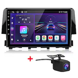 Junsun - Backup Camera 8 Core 9" carplay Android15 6+128GB For Honda Civic 2016-2020 Car Stereo Radio GPS Navi WIFI RDS DSP SWC - Black