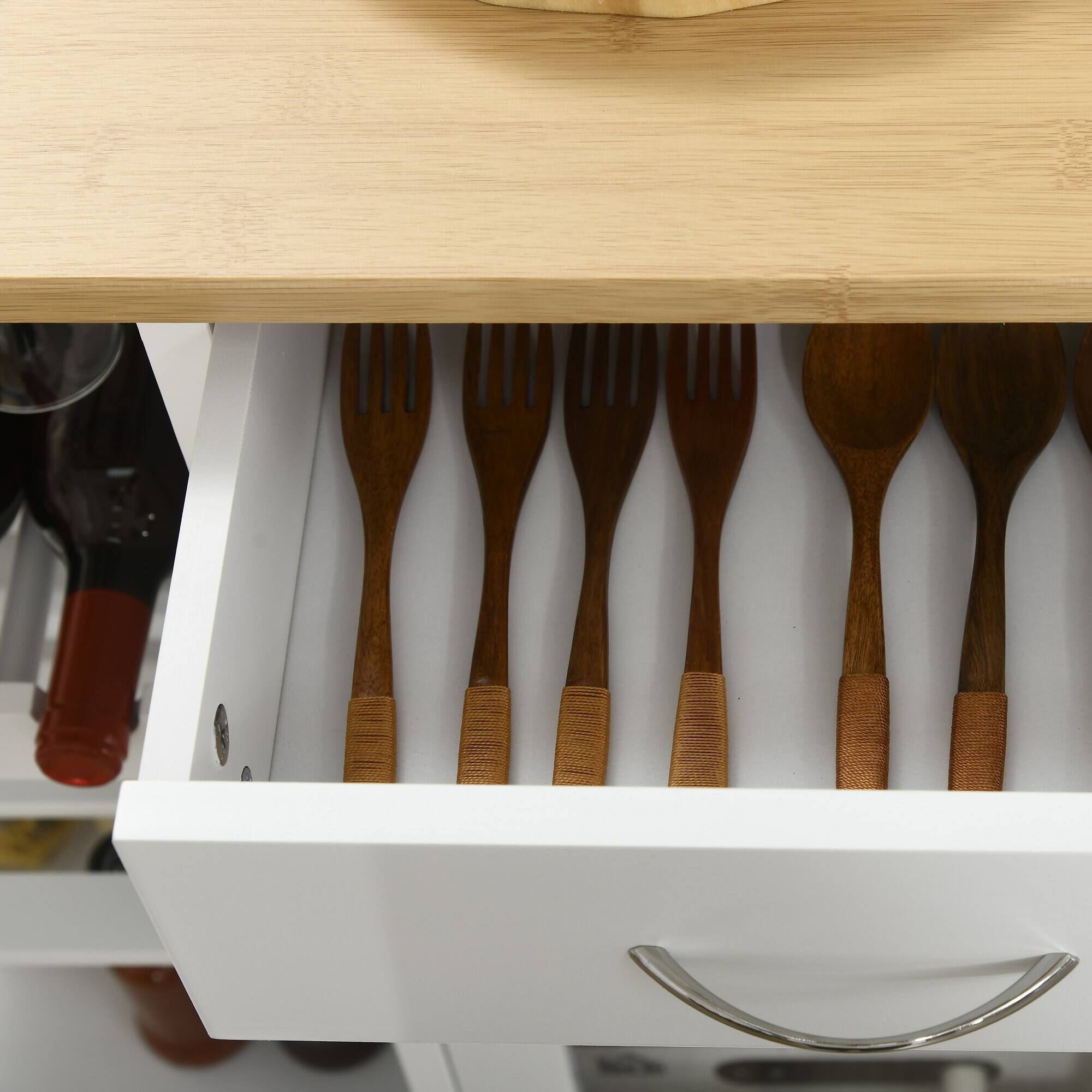 Alt View 8. Durhand - Rolling Kitchen Island with Storage, 4-Bottle Wine Rack, Bar Cart with Stemware Holder, Shelves, Drawer & Cabinet - white.