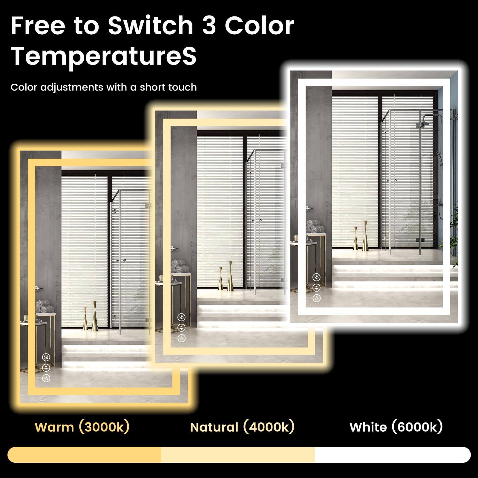 Free to Switch 3 Color Temperatures  
Color adjustments with a short touch  

Warm (3000k)  
Natural (4000k)  
White (6000k)