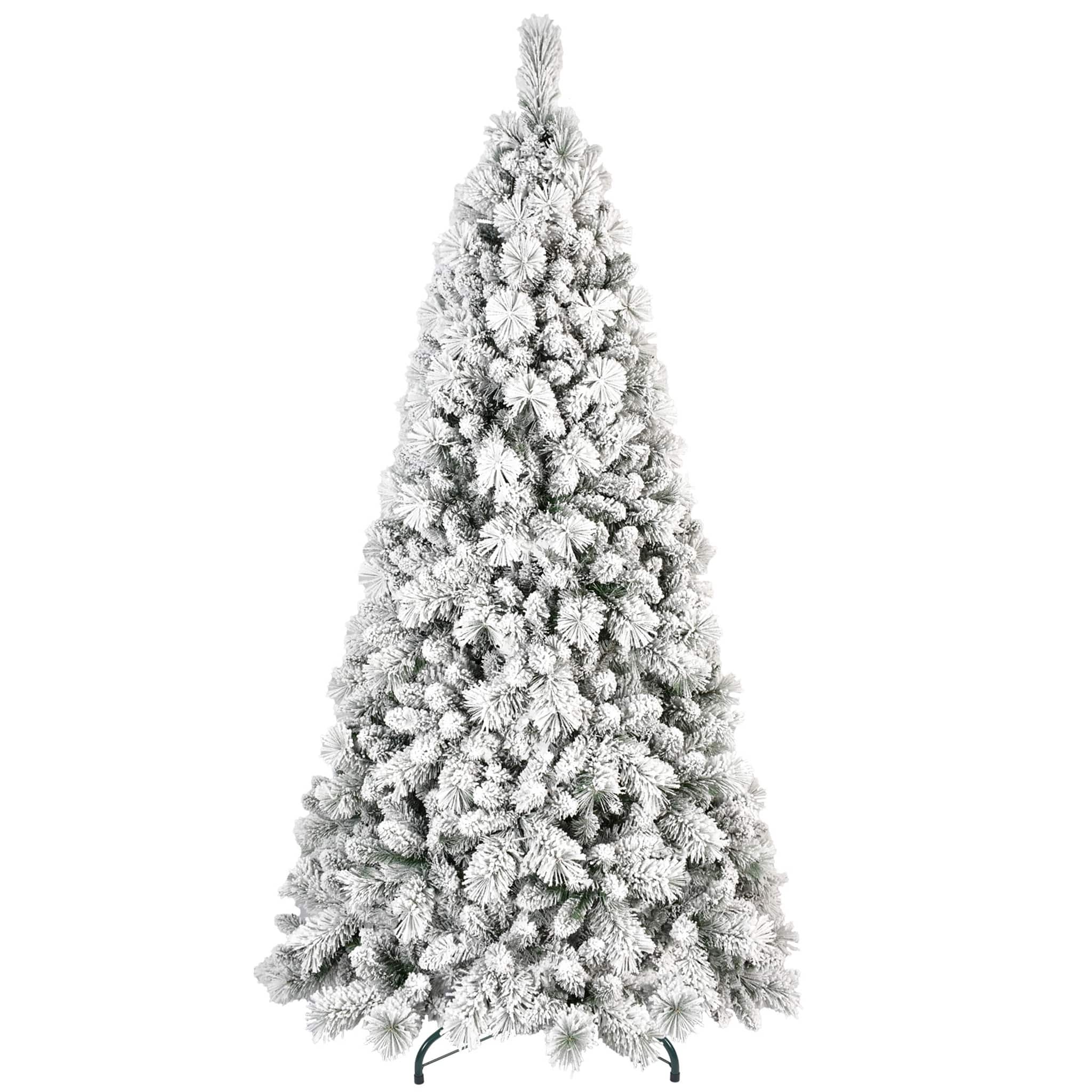 Forest'nSky - 7 ft. Flocked PVC Christmas Tree with 450 Warm White LED Lights, 1060 Tips, Hinged Design, Metal Stand - Green, White