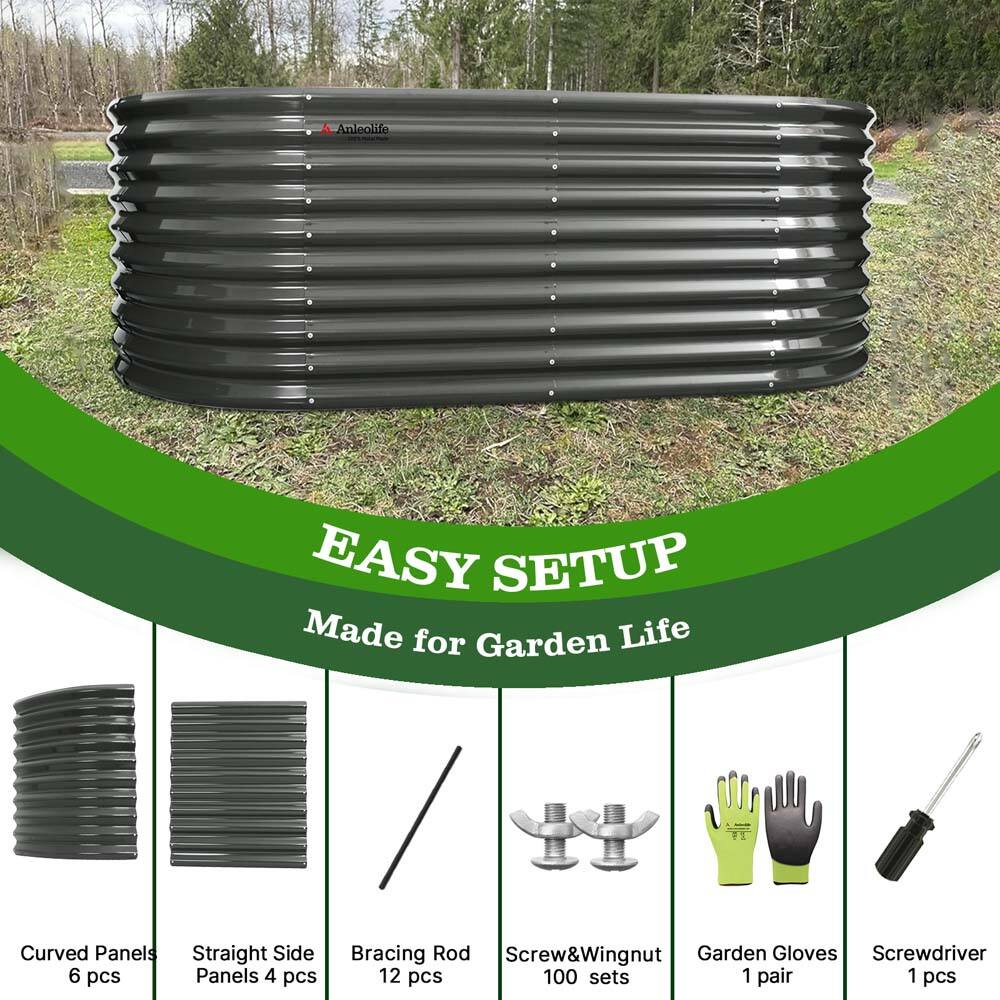 Anleolife  
EASY SETUP  
Made for Garden Life  

- Curved Panels 6 pcs  
- Straight Side Panels 4 pcs  
- Bracing Rod 12 pcs  
- Screw&Wingnut 100 sets  
- Garden Gloves 1 pair  
- Screwdriver 1 pcs
