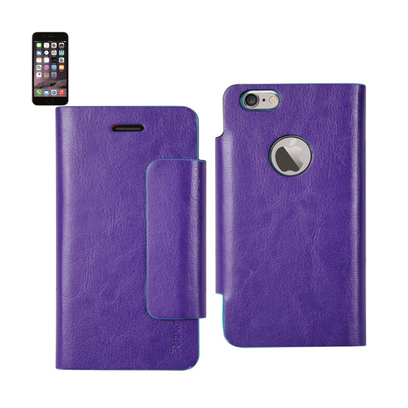 Front. Reiko - Iphone 6 Plus Dual Color Flip Folio Wallet Case In Blue Purple - BLUE PURPLE.