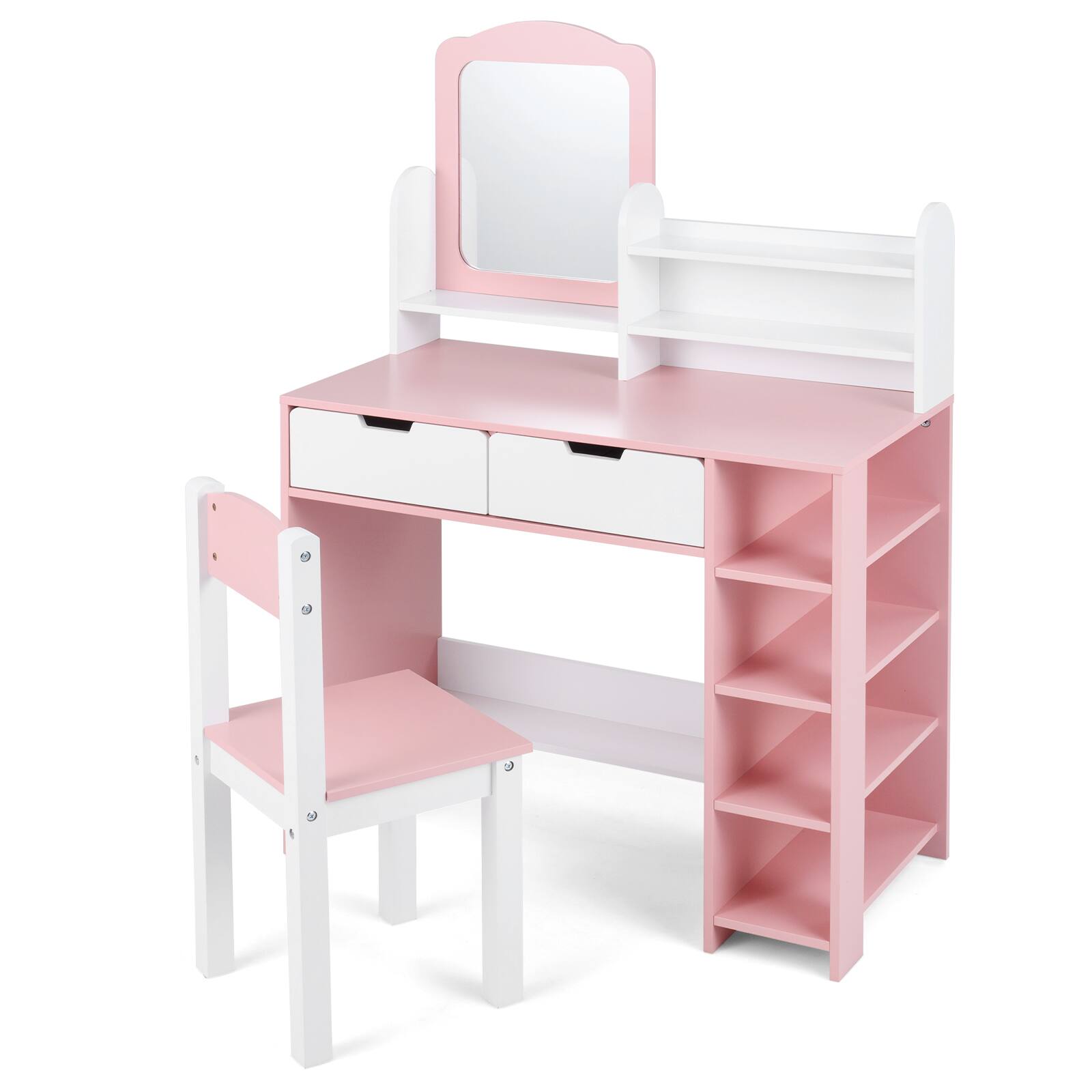 Alt View 9. Gymax - Gymax Kids Vanity Set w/Mirror&Chair Princess Makeup Dressing Desk w/Storage Shelves - White.
