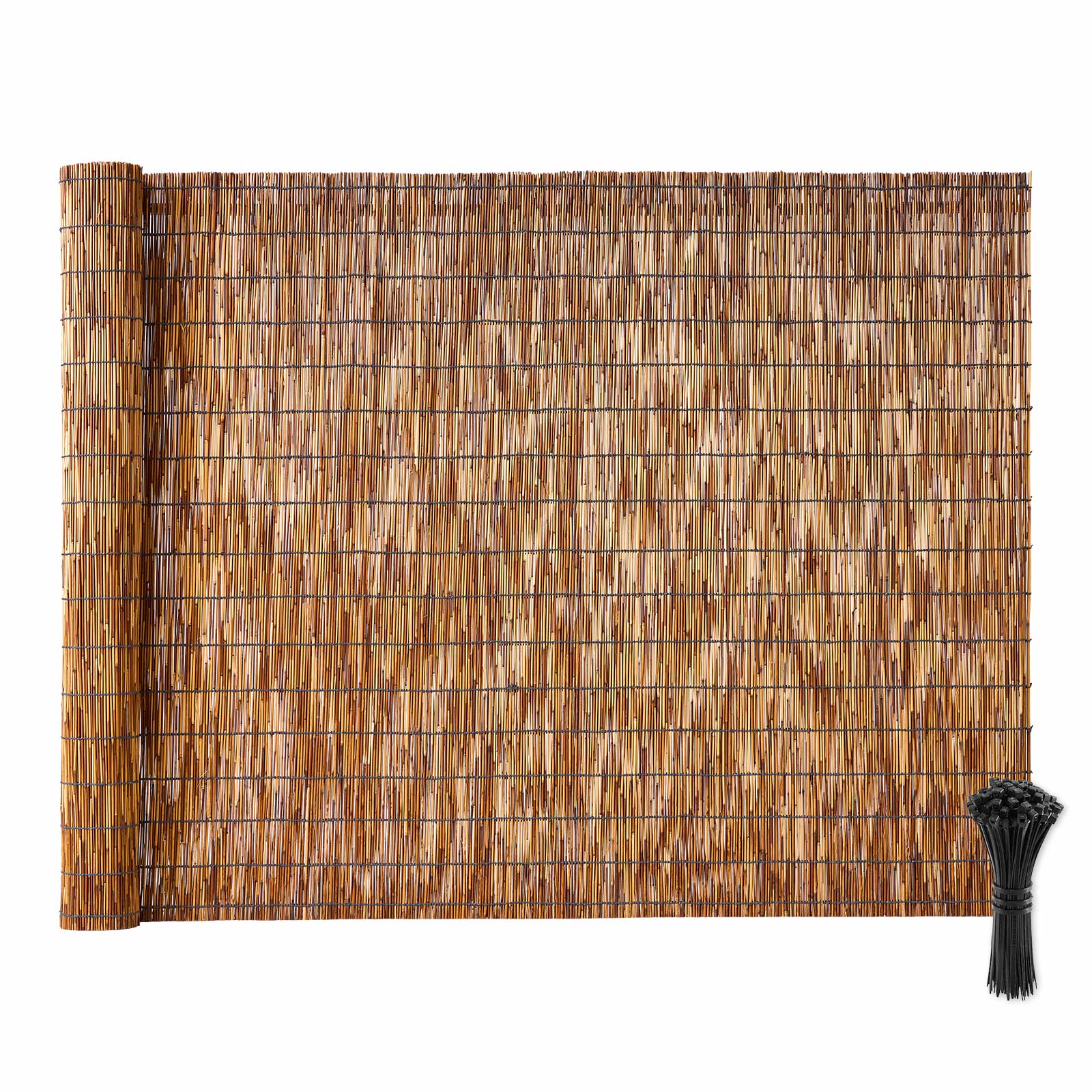 Front. VEVOR - Natural Reed Fencing, 4 ft x 16.4 ft, Decorative Natural Reed Fencing Roll, Decorative Fence for Backyard Divider - Brown.