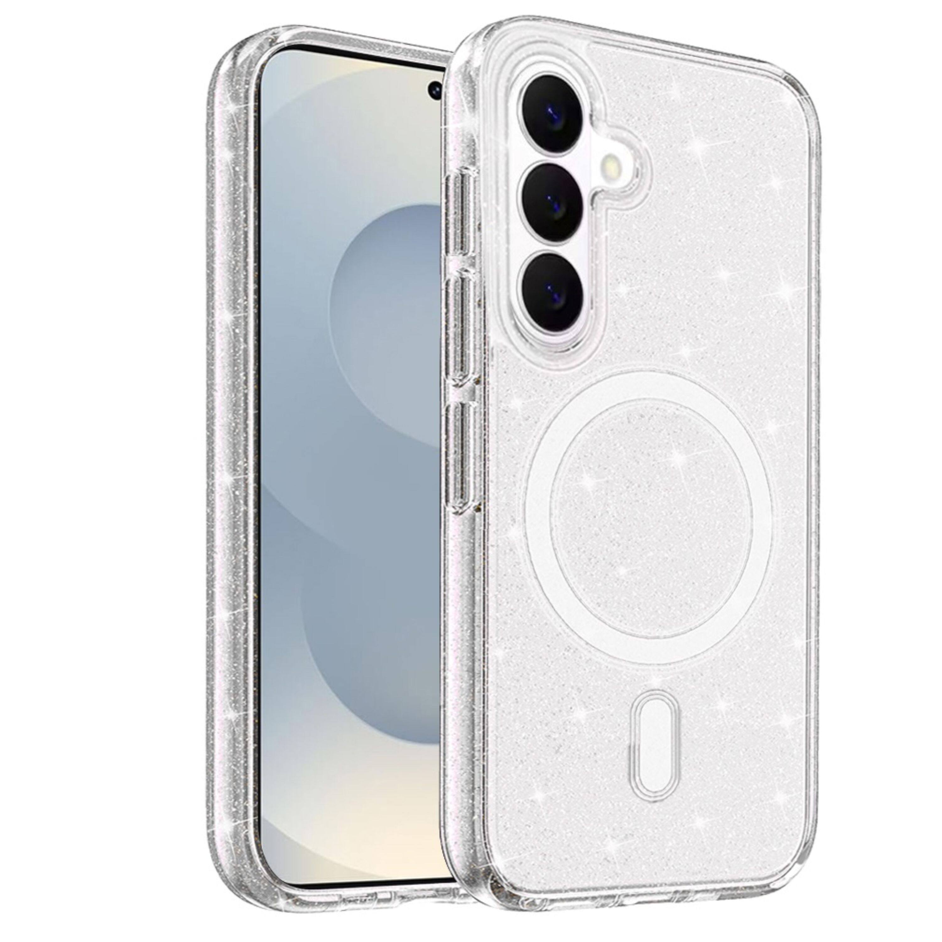 Left. Kitcheniva - Magnetic Circle Glitter Translucent Plus Tempered Glass For Samsung S26 Clear - Clear.