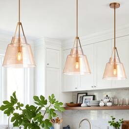 Parrot Uncle - 15" Modern Cone Glass 1- Light Adjustable Pendant Light for Kitchen Island and Dining Room - Amber