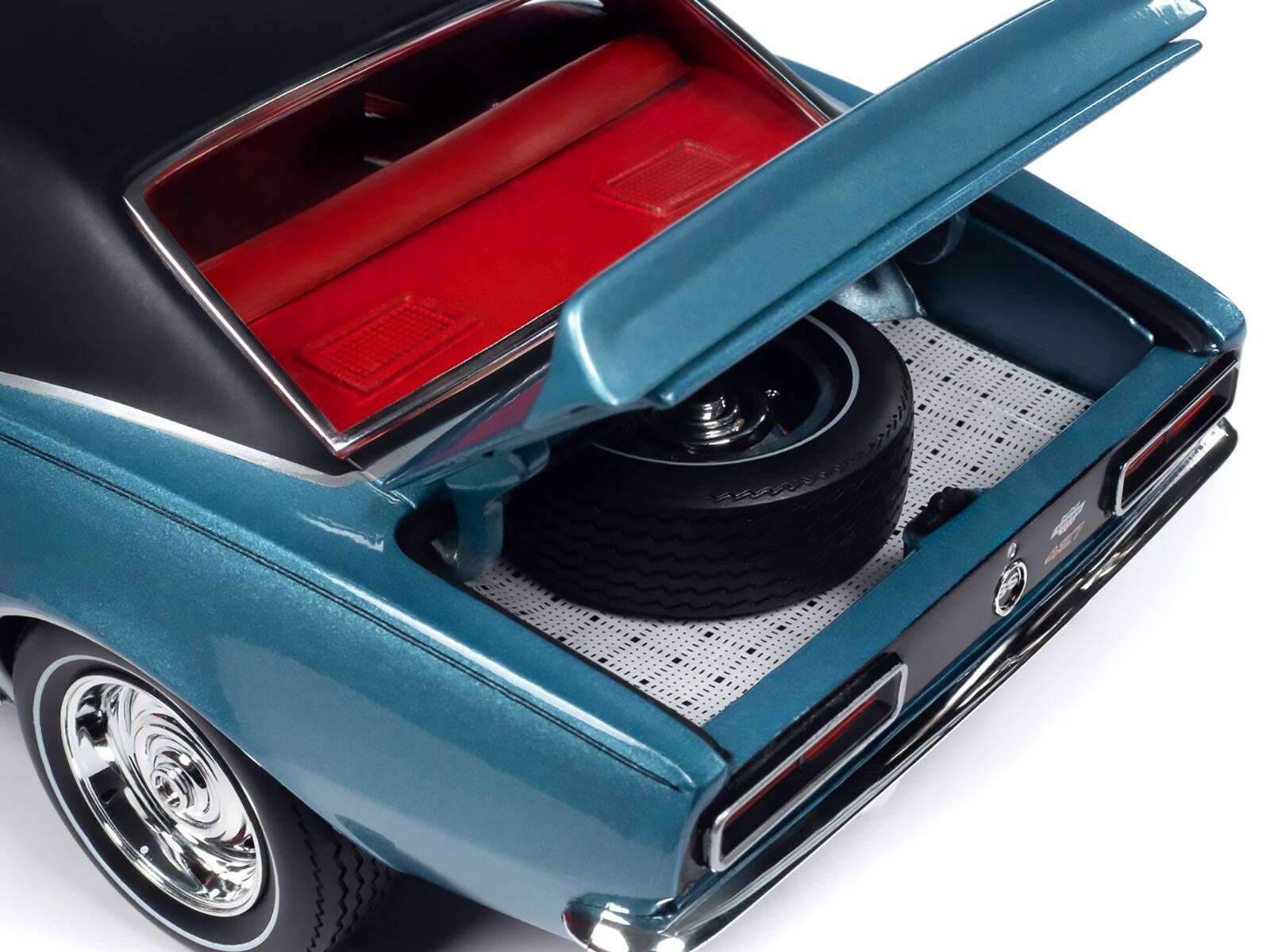 Alt View 1. Autoworld - 1967 Chevrolet Yenko Camaro YS760 Nantucket Blue Metallic Black Stripes Black Vinyl Top Red Interior MCACN 1/18 - Blue Metallic with Black Stripes.