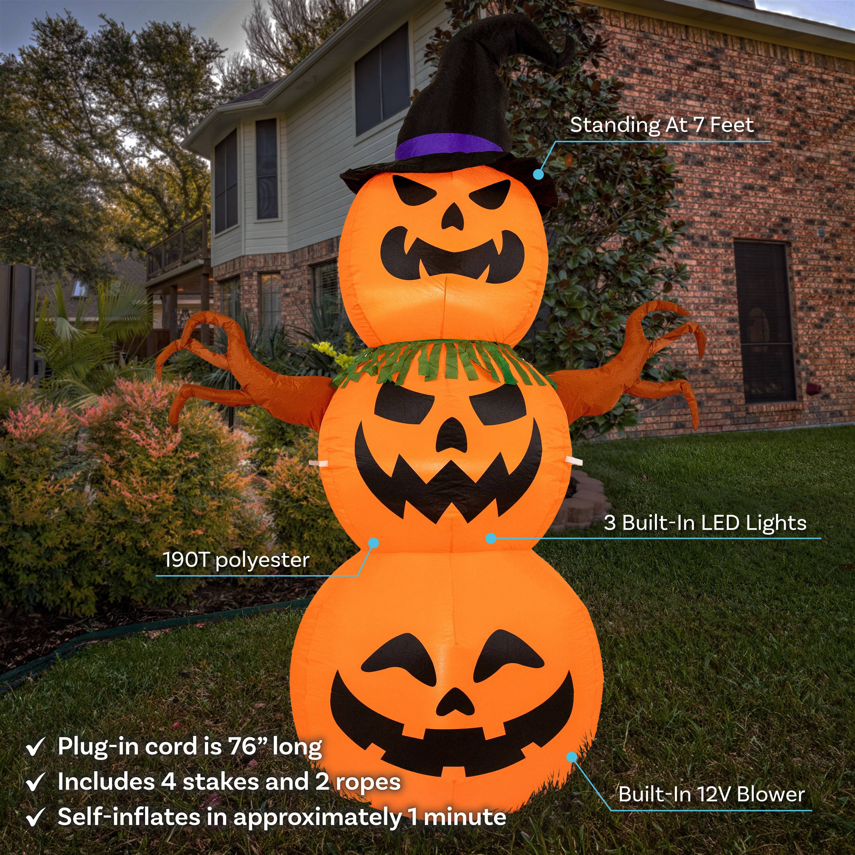 - Standing At 7 Feet
- 190T polyester
- 3 Built-In LED Lights
- Plug-in cord is 76" long
- Includes 4 stakes and 2 ropes
- Self-inflates in approximately 1 minute
- Built-In 12V Blower