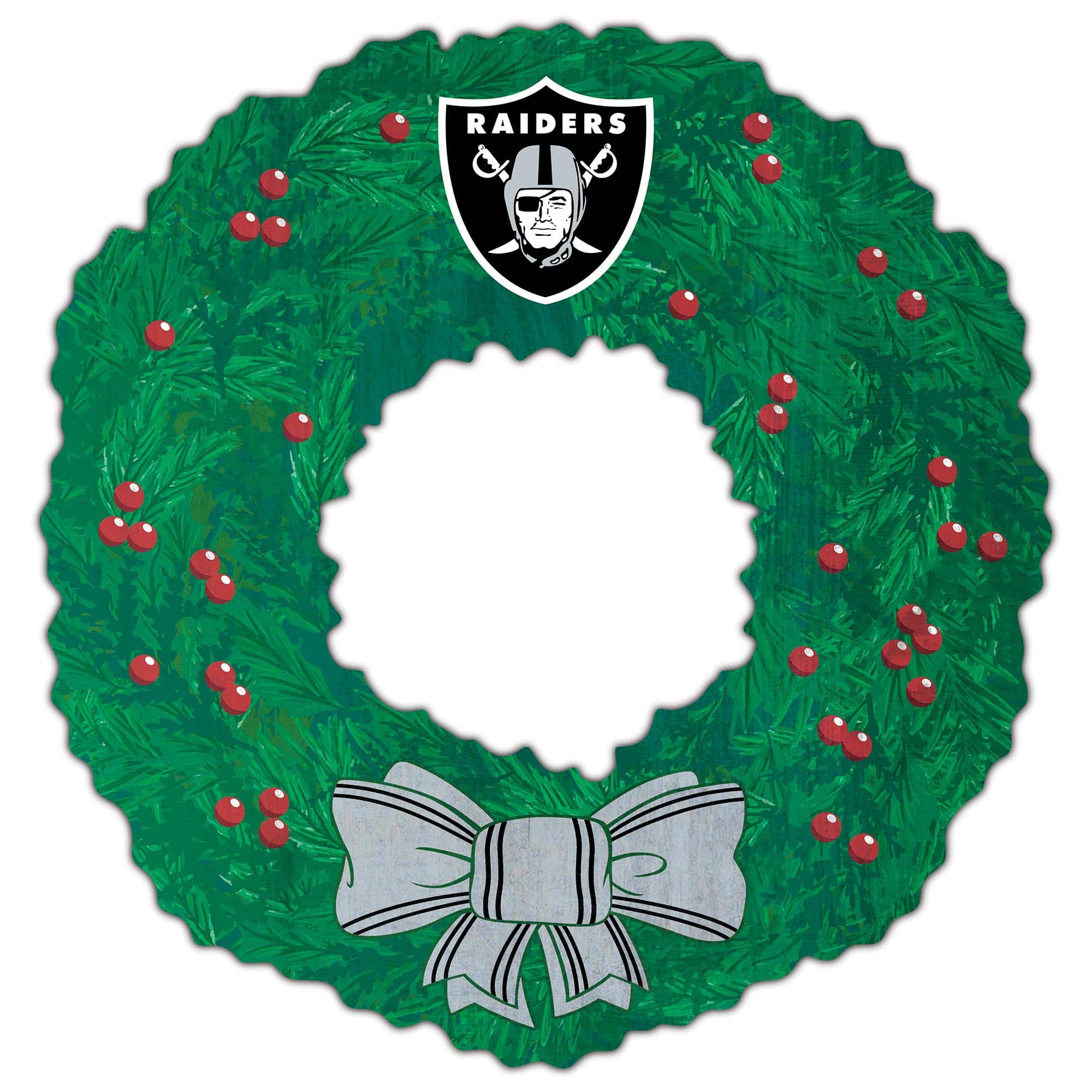 Front. Fan Creations - Las Vegas Raiders 16'' Team Wreath Sign - Green.
