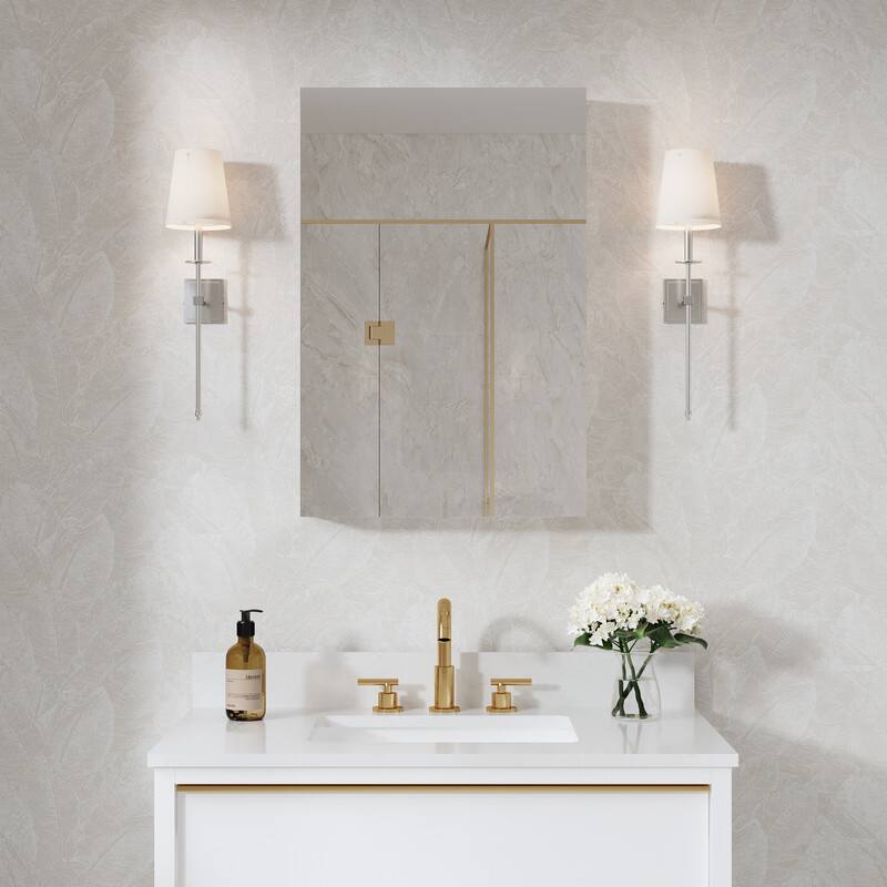Back. WELLFOR - 20 in. W x 30 in. H Rectangular Aluminum Recess or Surface Mount Medicine Cabinet with Mirror, Soft Close Door - Silver.