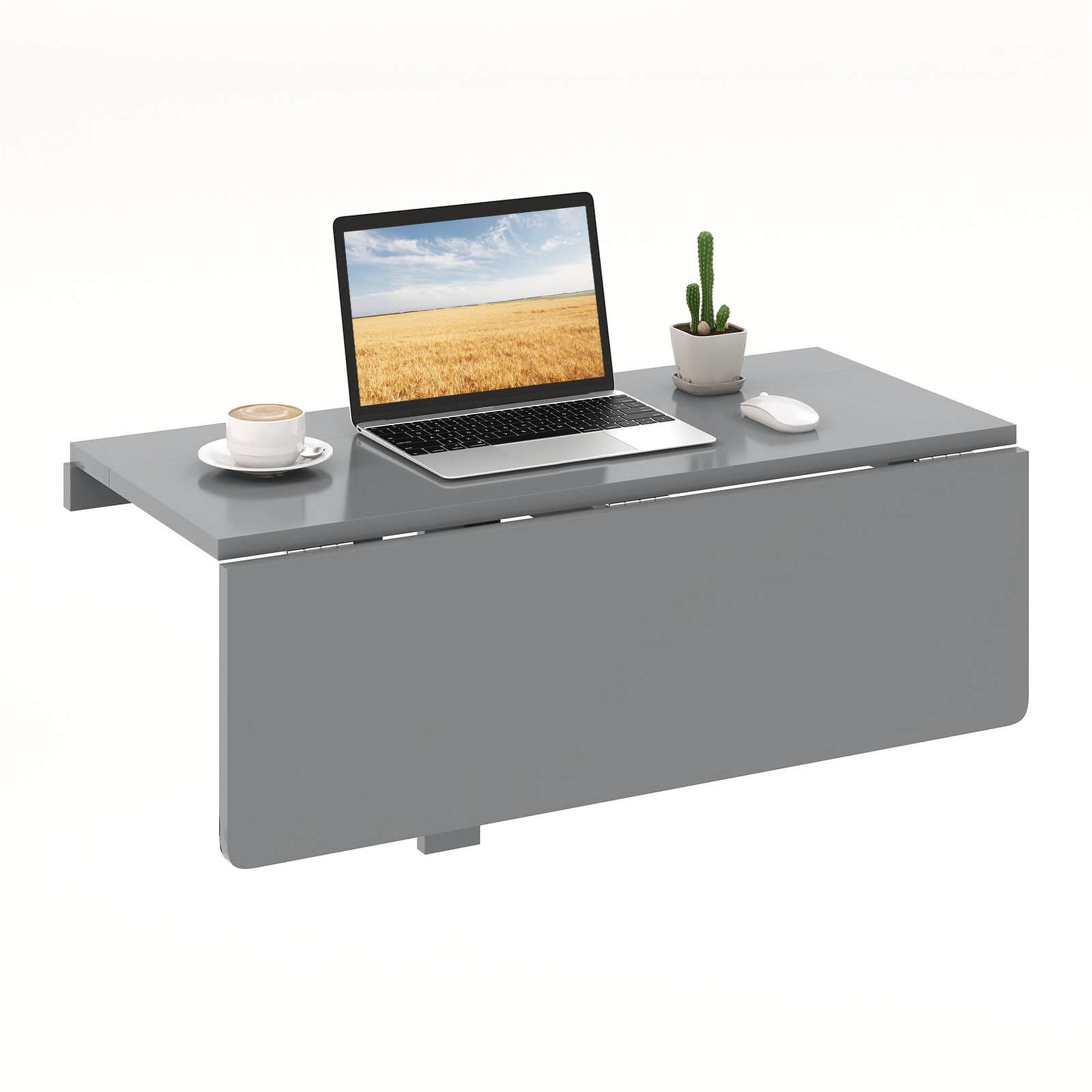 Alt View 9. Gymax - Gymax Wall-Mounted Drop-Leaf Table Floating Folding Desk Space Saver Black - Gray.