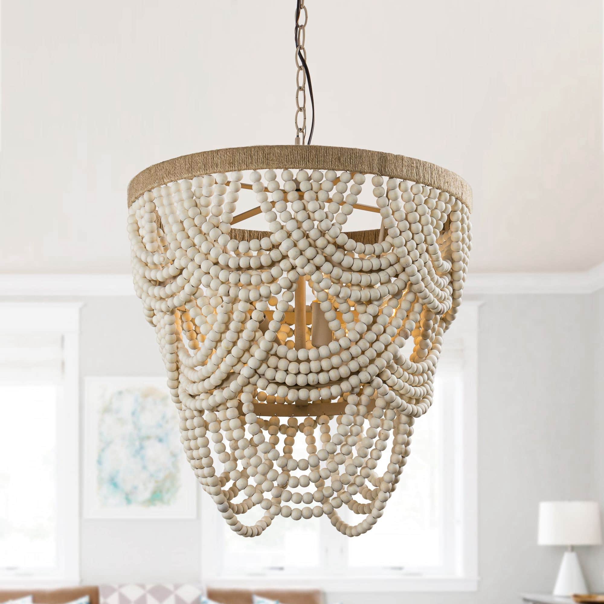 Photos - Chandelier / Lamp Parrot Uncle - Farmhouse 4-Light Beaded Chandelier - Wood BB8827-4 