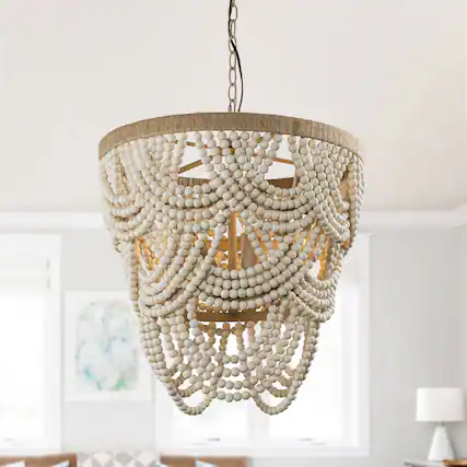 Front. Parrot Uncle - Farmhouse 4-Light Beaded Chandelier - Wood.