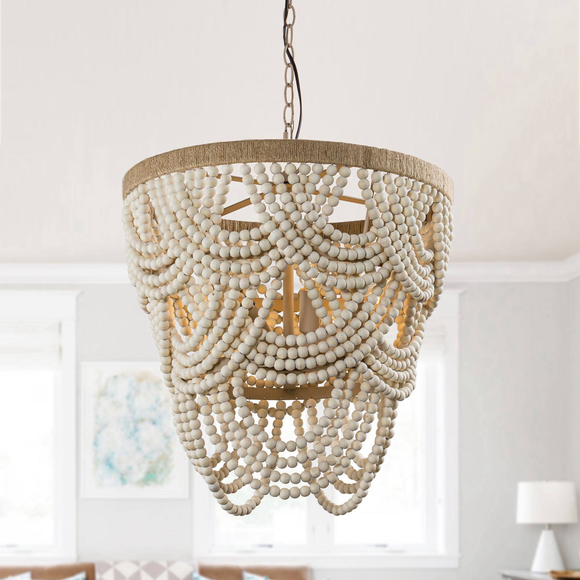 Parrot Uncle - Farmhouse 4-Light Beaded Chandelier - Wood