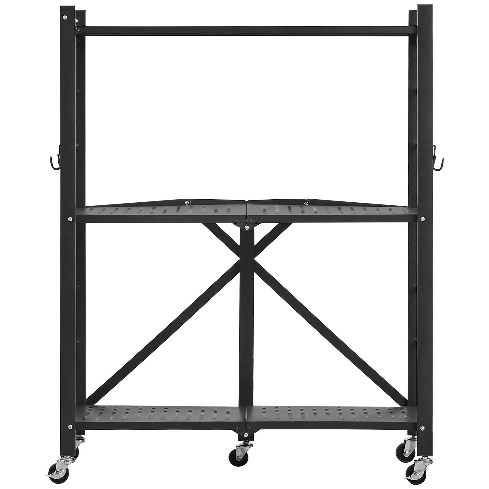 Alt View 5. VEVOR - 3-Tier Foldable Storage Shelf, 28Wx13Dx36H Inch Folding Metal Rack Shelving Unit, Heavy Duty No Assembly Organizer Shelf - Black.