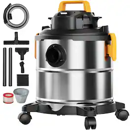 Glintex - Stainless Steel Wet Dry Vacuum Cleaner 5.5 Gallon 6.5 Peak HP Blower Function with Nozzle for Pet Hair Cleaning