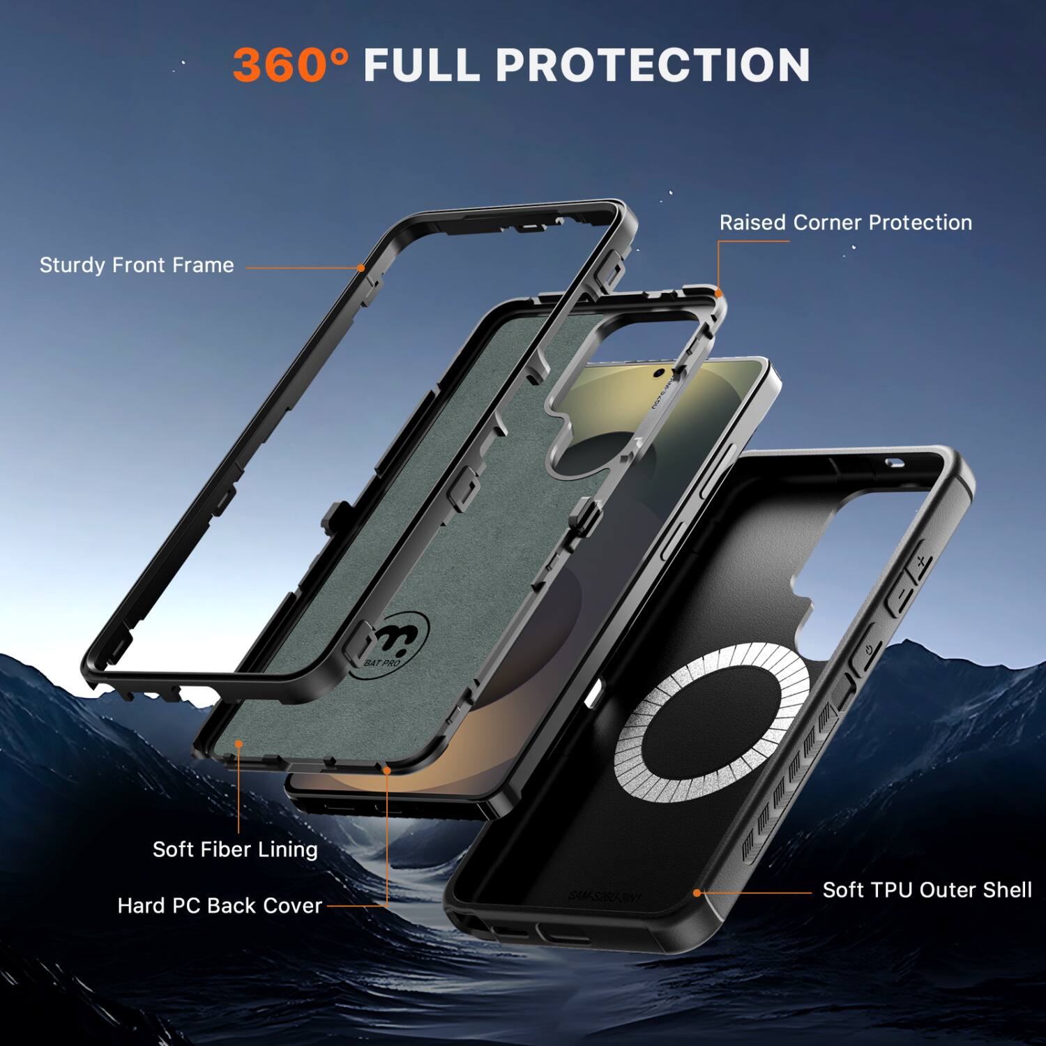 360° FULL PROTECTION

- Raised Corner Protection
- Sturdy Front Frame
- Soft Fiber Lining
- Hard PC Back Cover
- Soft TPU Outer Shell