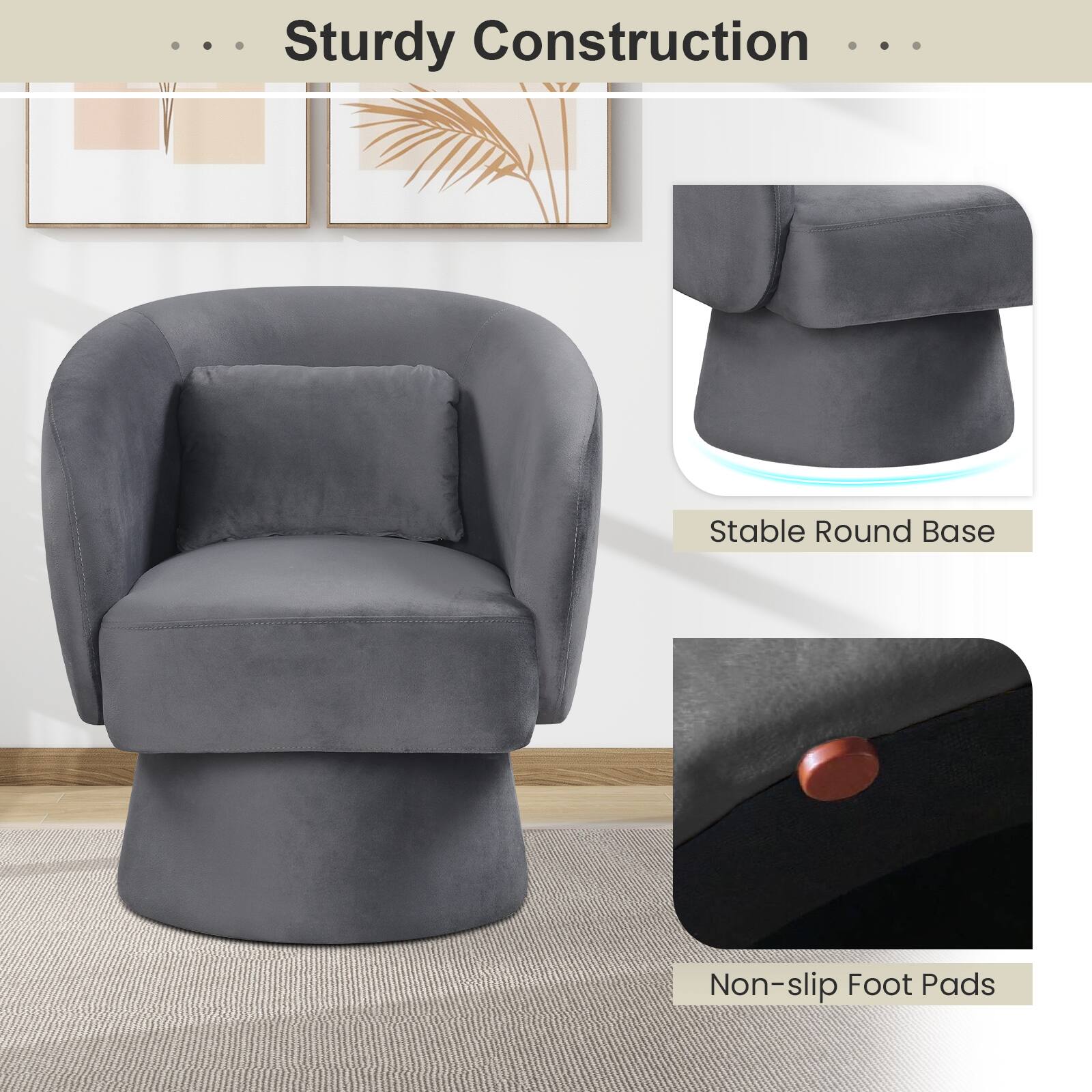 Sturdy Construction

- Stable Round Base
- Non-slip Foot Pads