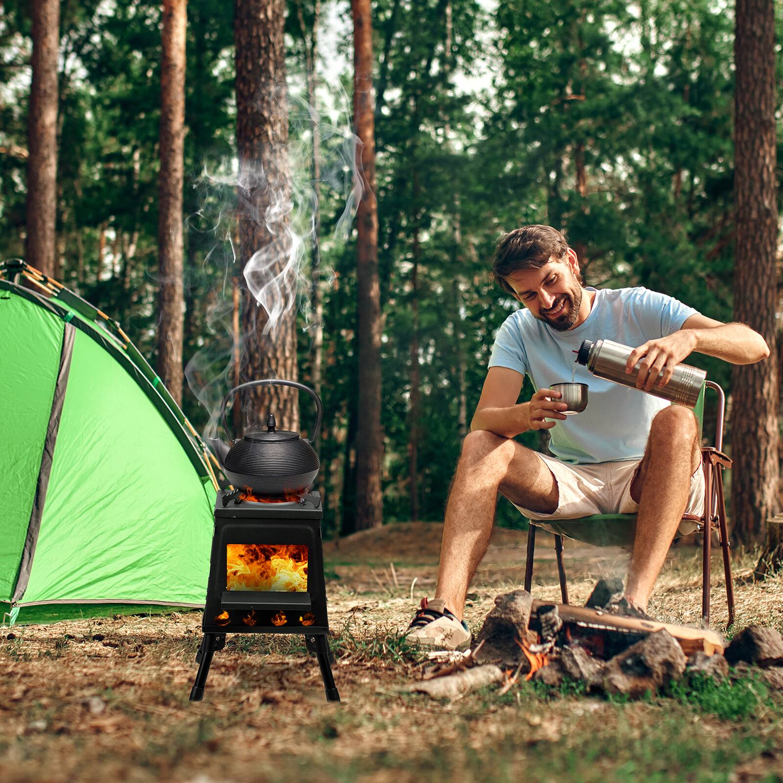 Alt View 5. Winado - Wood Burning Tent Stove, Portable, for Outdoor Camping, Outside - Black.