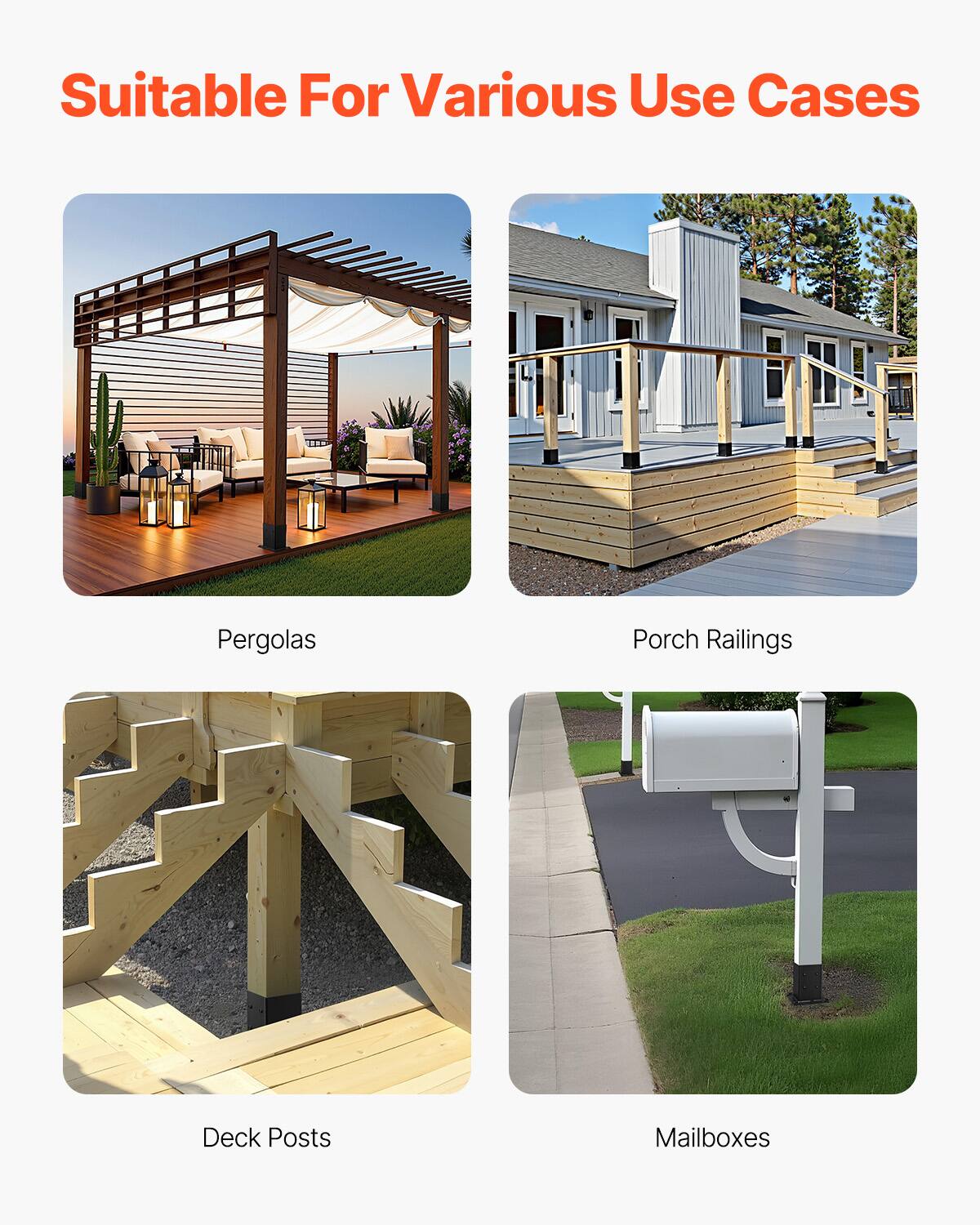 Suitable For Various Use Cases

- Pergolas
- Porch Railings
- Deck Posts
- Mailboxes