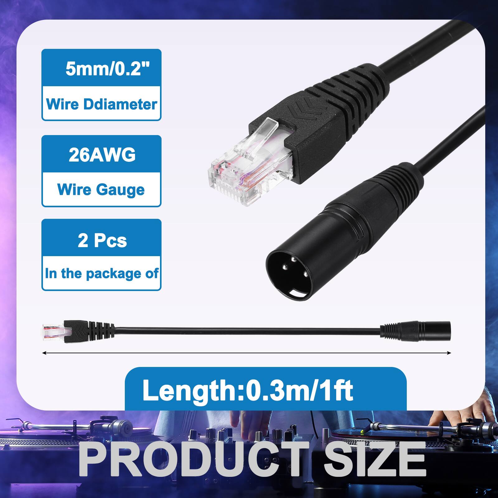 5mm/0.2" Wire Diameter  
26AWG Wire Gauge  
2 Pcs In the package of  
Length: 0.3m/1ft  
PRODUCT SIZE