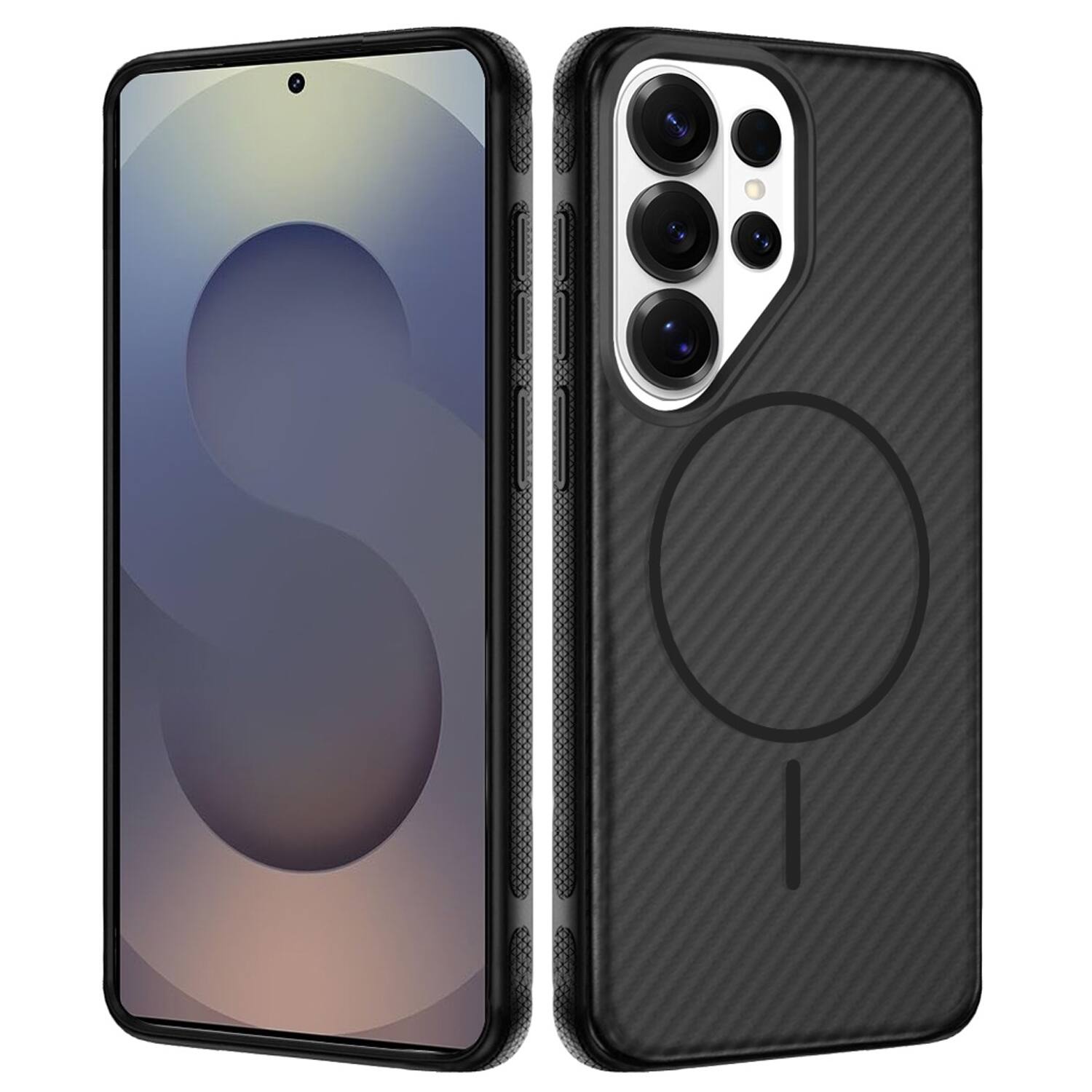 Front. Equipd - Case for Galaxy S26 Ultra 6.9", MagSafe Compatible, Grip Bumper Shockproof Protection Carbon Fiber Texture Phone Cover - Black.