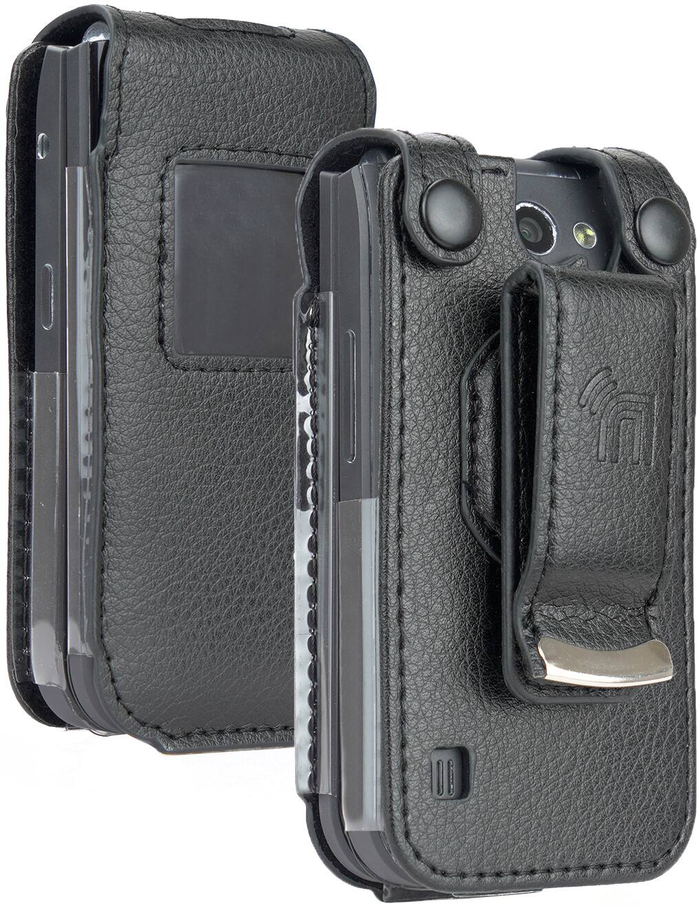 Front. Nakedcellphone - Case for Nokia 2720 V Flip Phone, 2720V - Vegan Leather with Belt Clip - Black.
