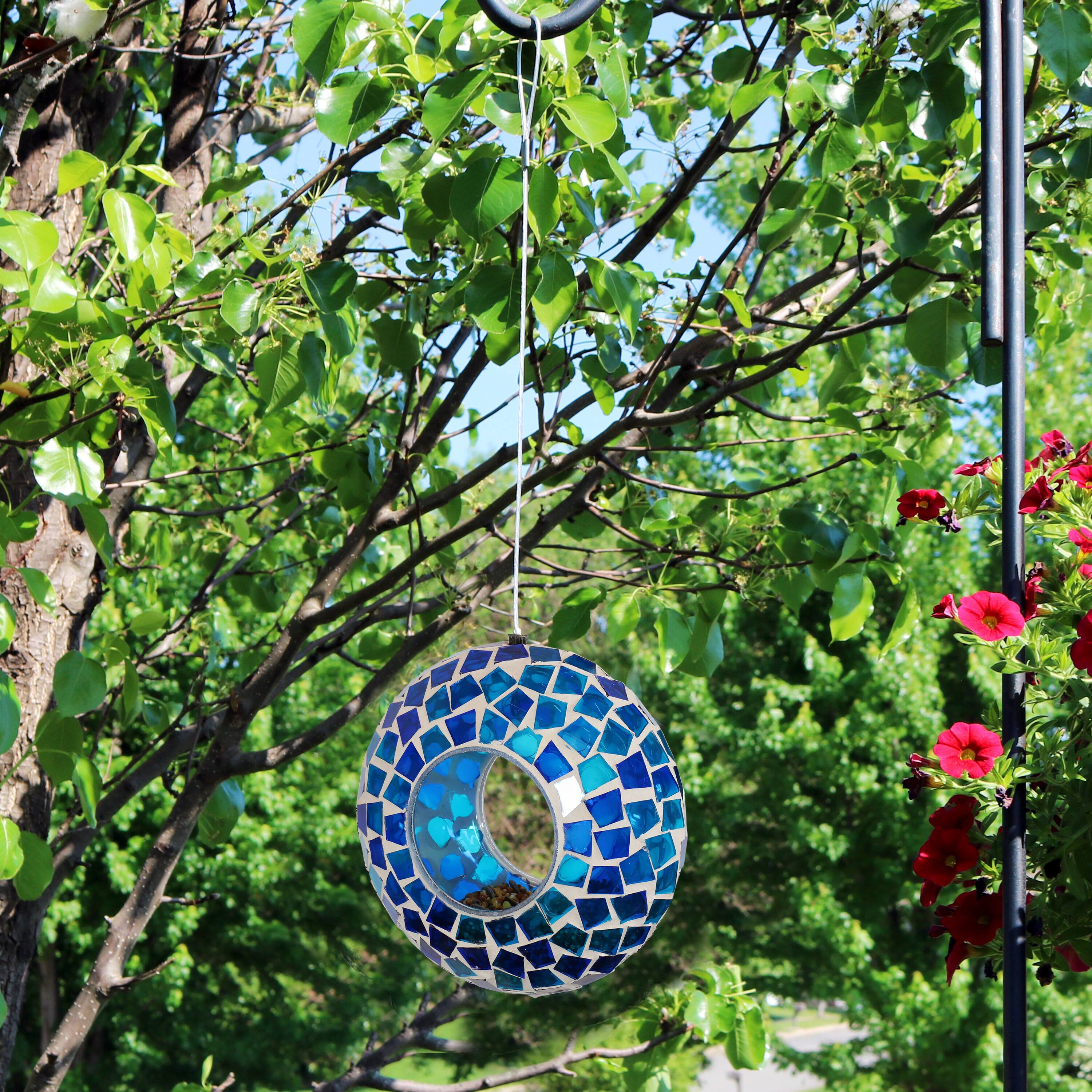 Alt View 10. Sunnydaze - Glass Fly-Through Hanging Bird Feeder - 6 in - Blue Mosaic.