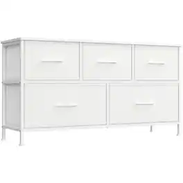 Songmics Home - Dresser for Bedroom, Chest of Drawers, Storage Organizer Unit, Closet, Entryway, Steel, 5 Drawers, Modern - Cloud White and Snow White